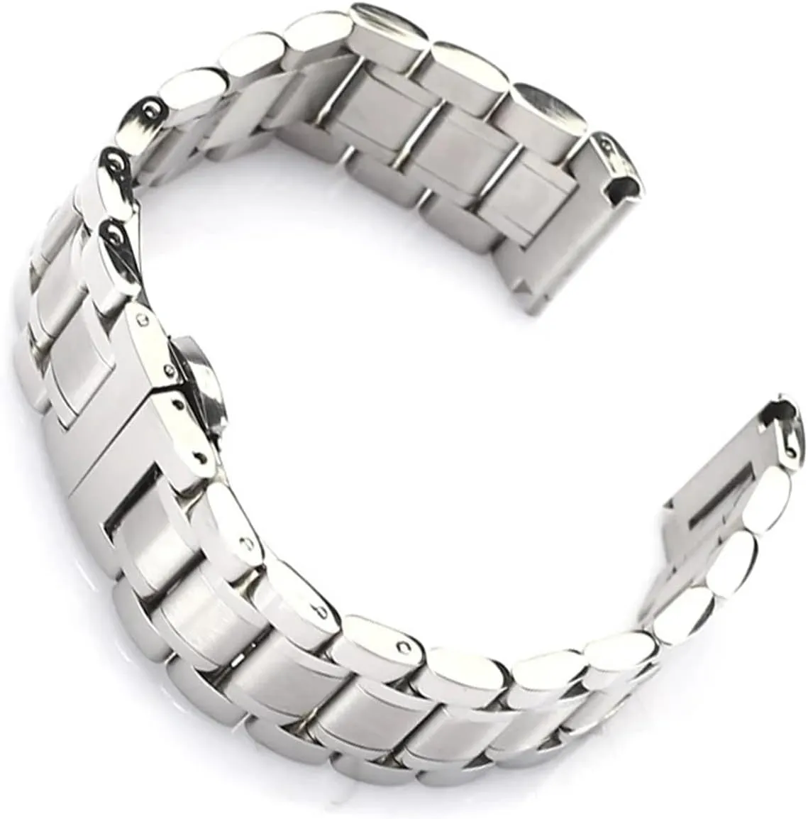 HMFang Flat Elbow Dual-purpose Stainless Steel Strap 12 14 16 18 19 20 21 22 23 24mm Double Press Butterfly Clasp Band Tools
