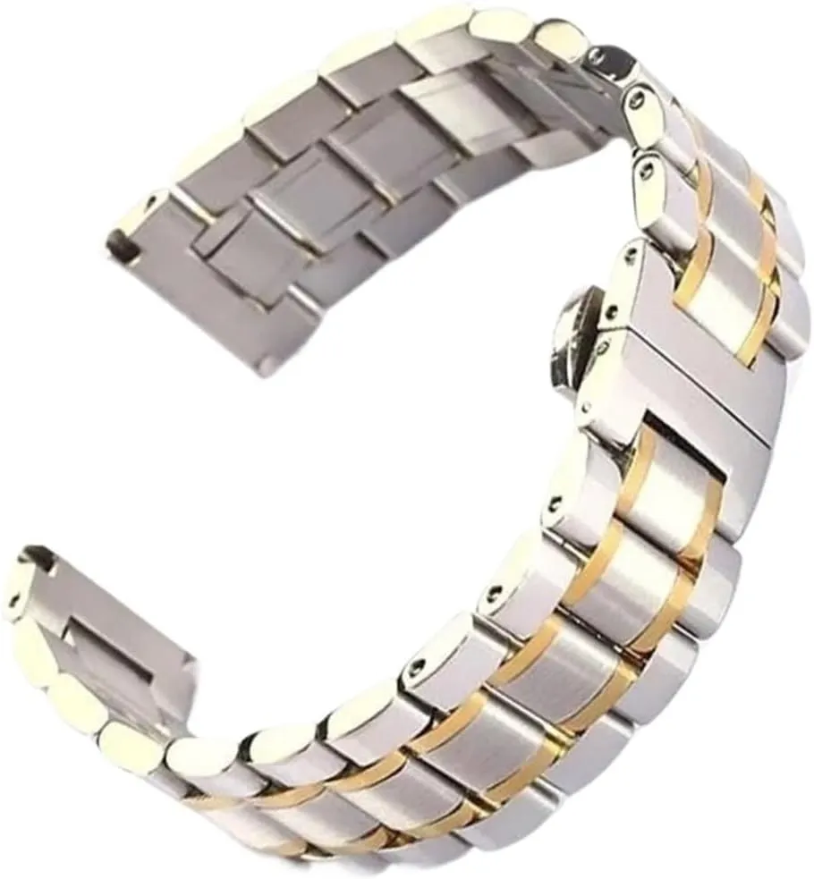 HMFang Flat Elbow Dual-purpose Stainless Steel Strap 12 14 16 18 19 20 21 22 23 24mm Double Press Butterfly Clasp Band Tools