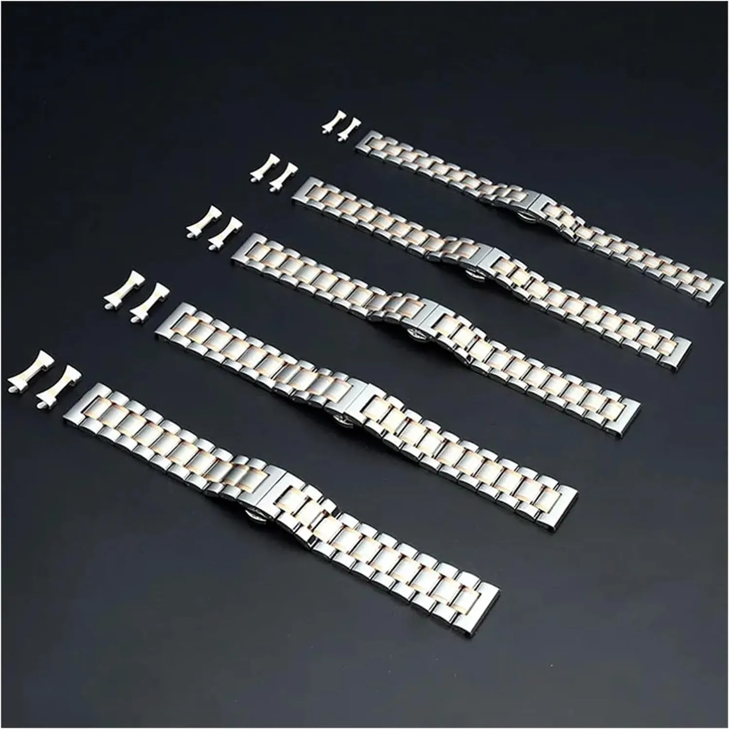 HMFang Flat Elbow Dual-purpose Stainless Steel Strap 12 14 16 18 19 20 21 22 23 24mm Double Press Butterfly Clasp Band Tools