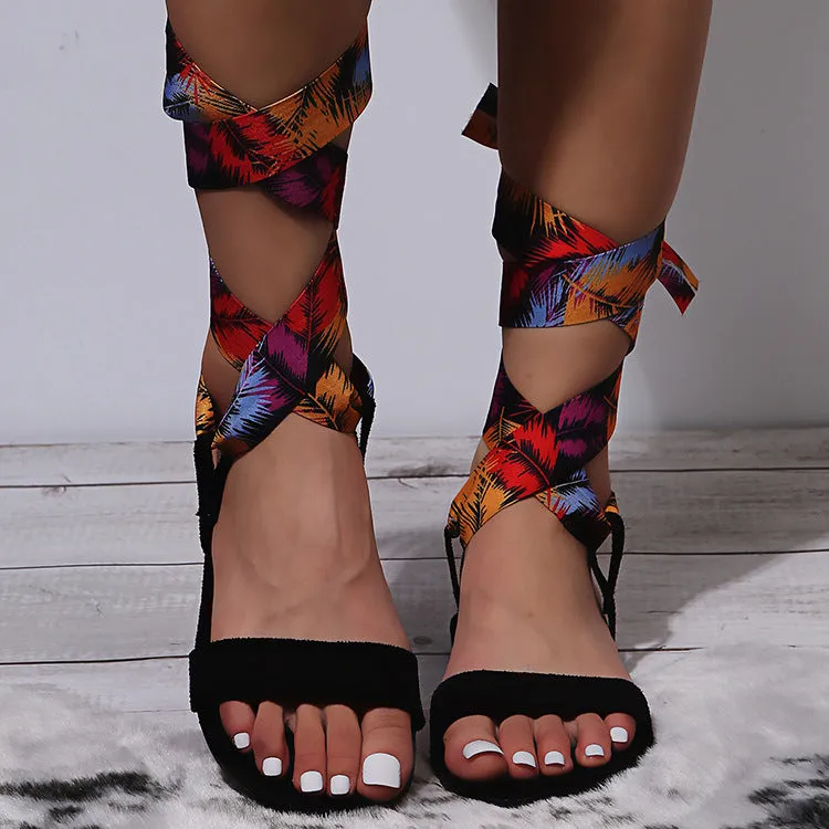 Hot flat print strappy sandal HPSD044