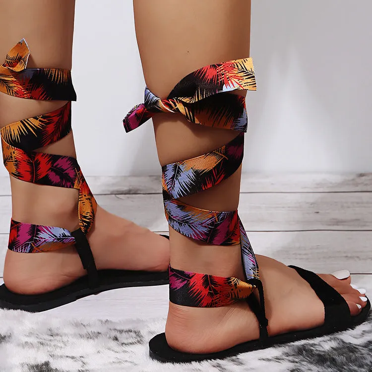 Hot flat print strappy sandal HPSD044