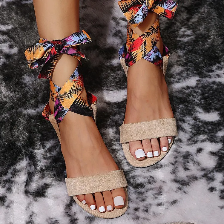 Hot flat print strappy sandal HPSD044