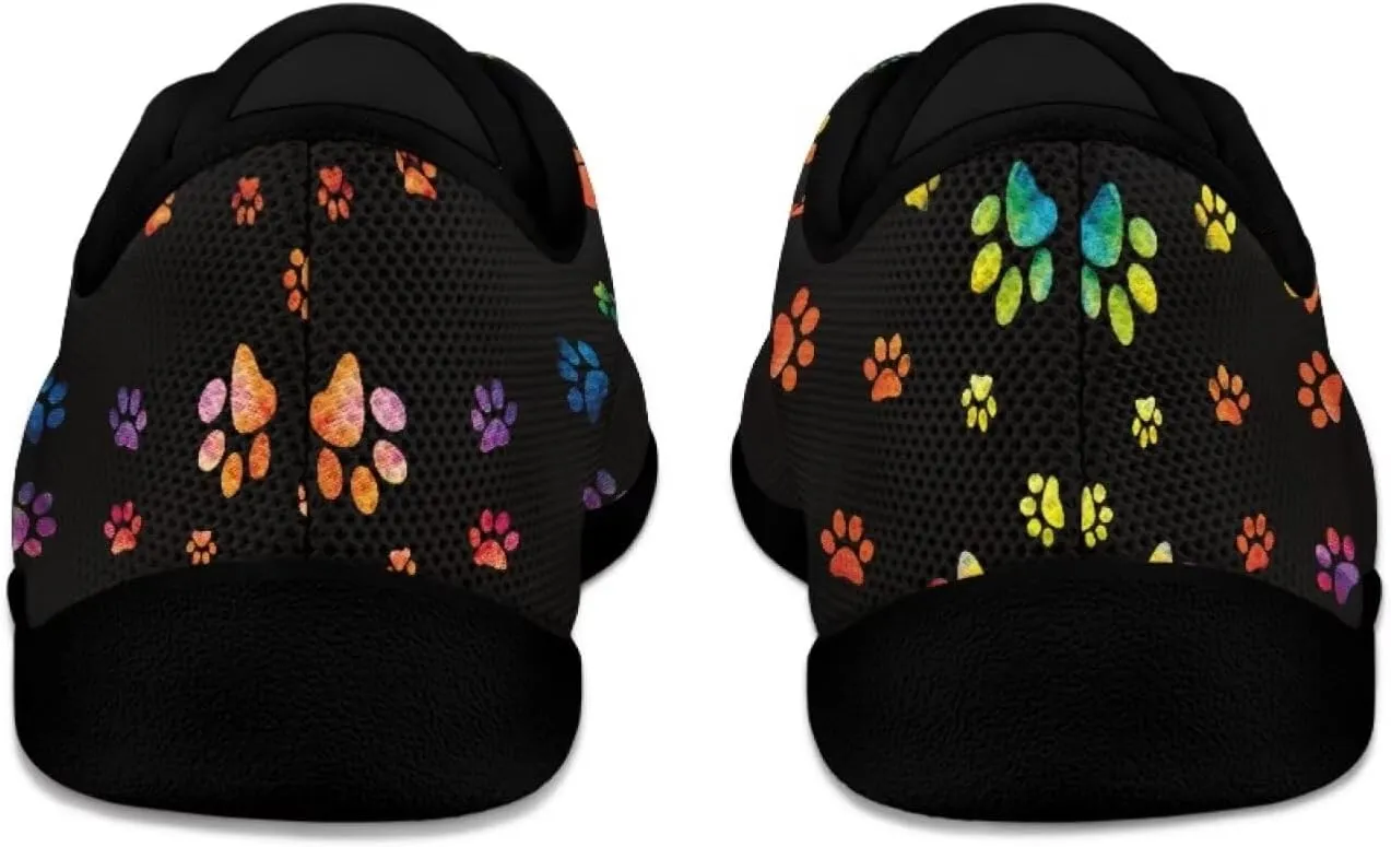 Howilath Dog Paw Print Casual Shoes for Women Lace up Barefoot Shoes Anti-Skid Running Shoes Flat Sneaker