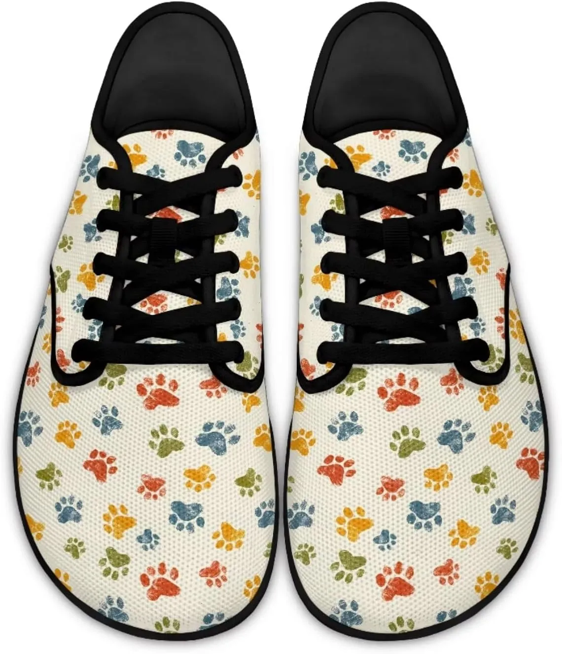 Howilath Dog Paw Print Casual Shoes for Women Lace up Barefoot Shoes Anti-Skid Running Shoes Flat Sneaker