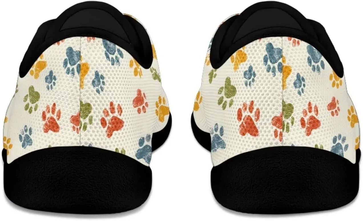 Howilath Dog Paw Print Casual Shoes for Women Lace up Barefoot Shoes Anti-Skid Running Shoes Flat Sneaker