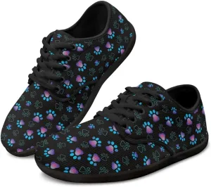 Howilath Dog Paw Print Casual Shoes for Women Lace up Barefoot Shoes Anti-Skid Running Shoes Flat Sneaker