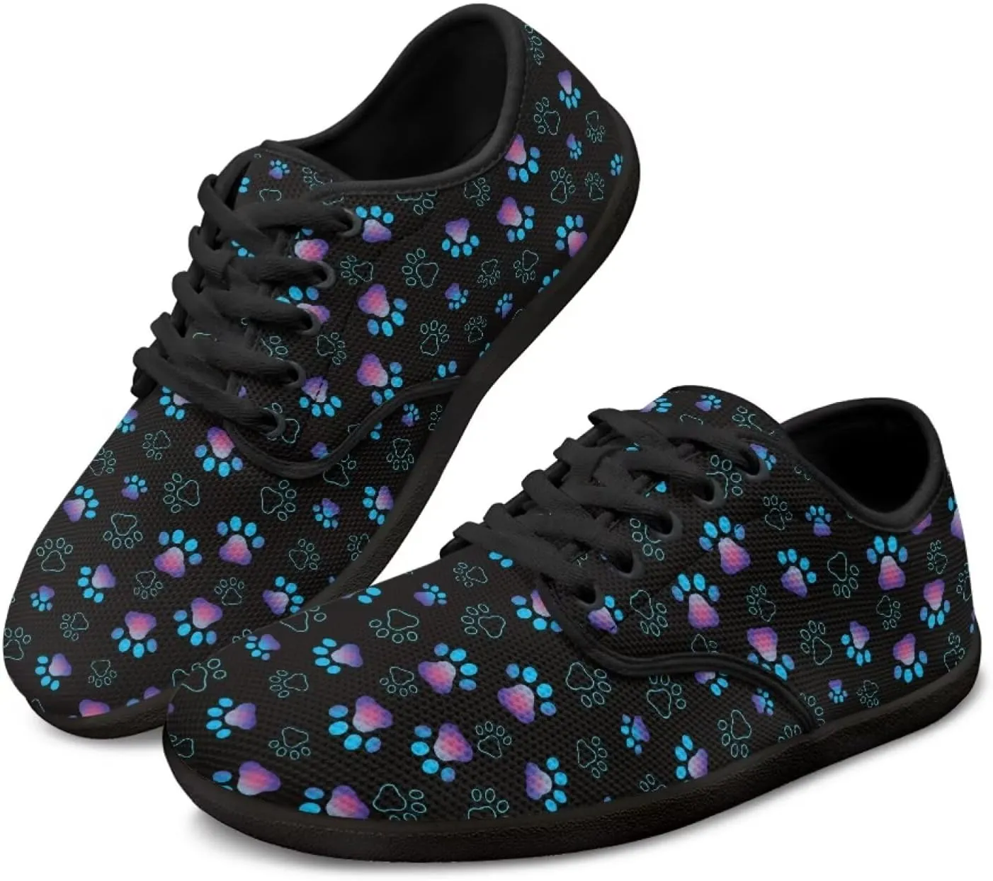 Howilath Dog Paw Print Casual Shoes for Women Lace up Barefoot Shoes Anti-Skid Running Shoes Flat Sneaker