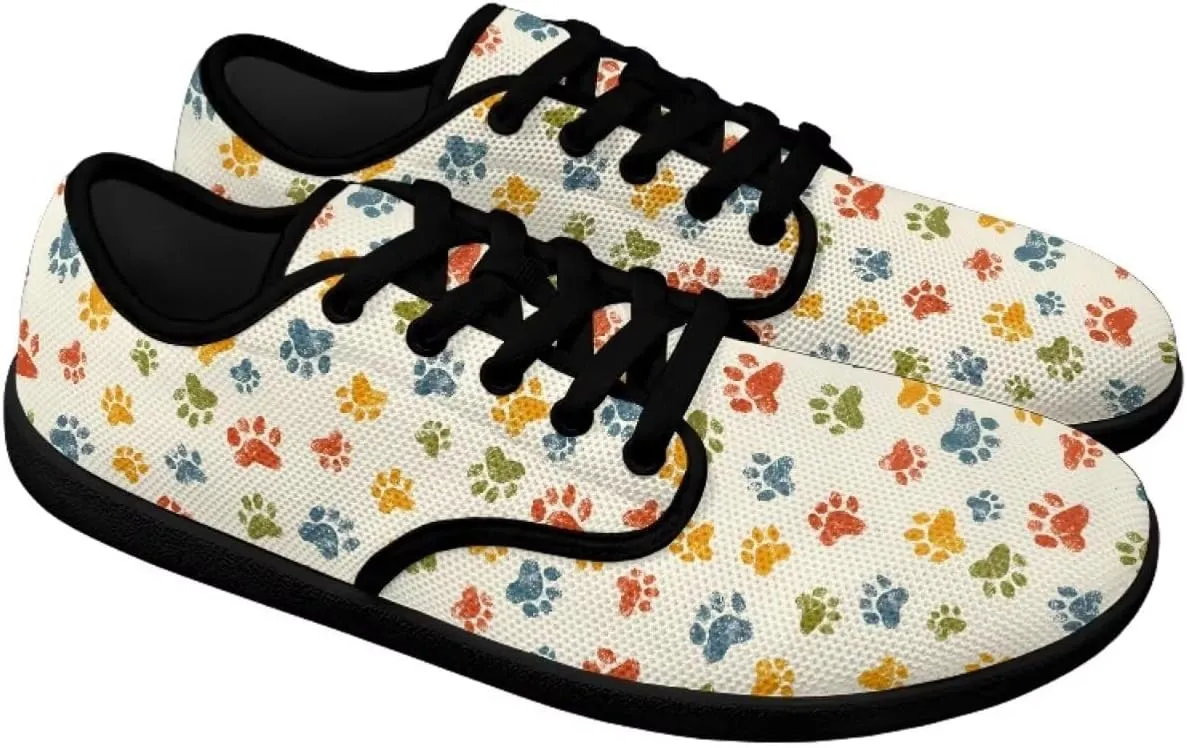 Howilath Dog Paw Print Casual Shoes for Women Lace up Barefoot Shoes Anti-Skid Running Shoes Flat Sneaker