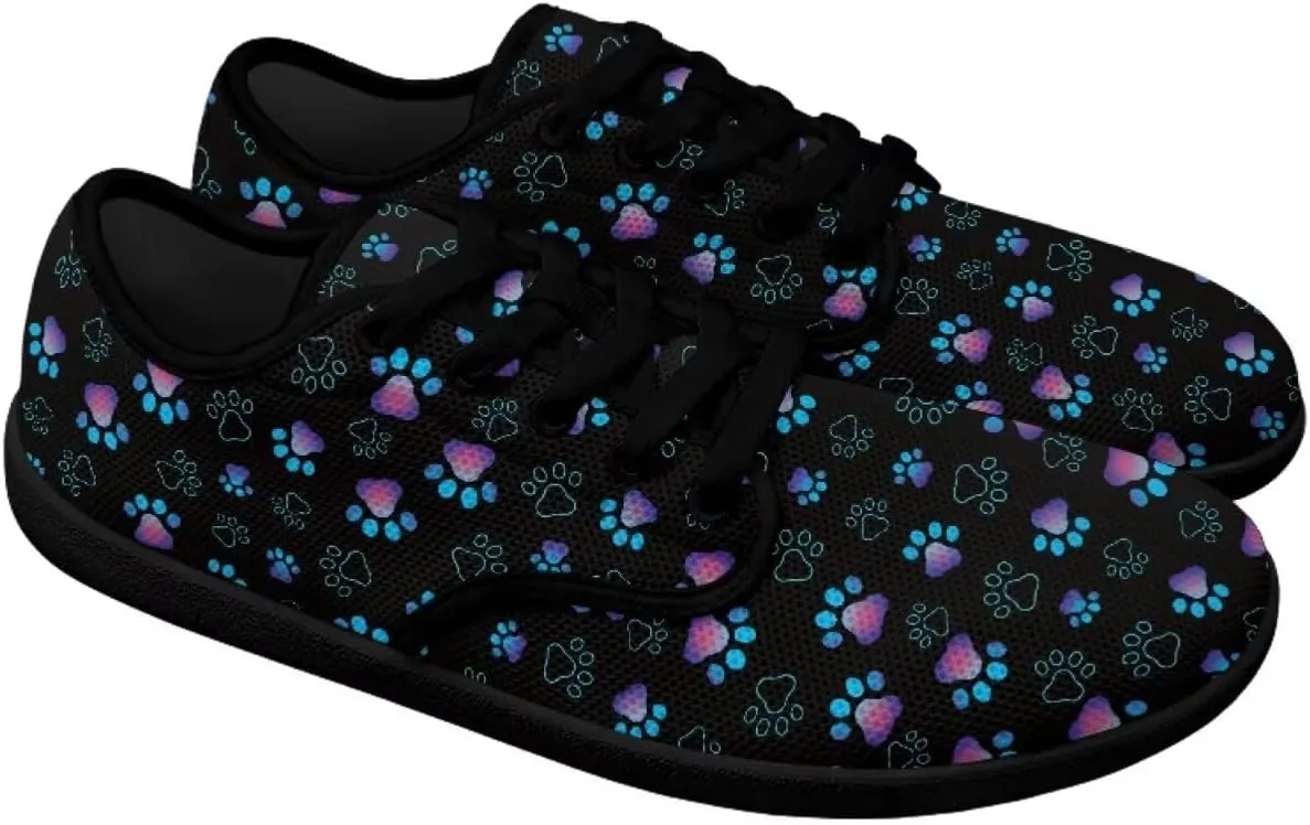 Howilath Dog Paw Print Casual Shoes for Women Lace up Barefoot Shoes Anti-Skid Running Shoes Flat Sneaker