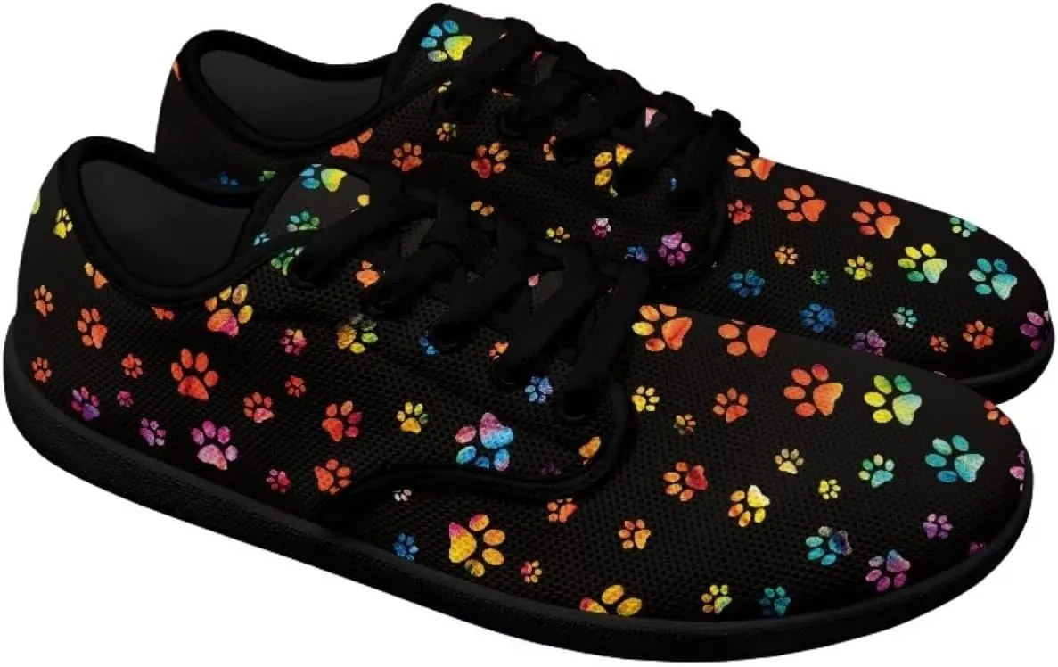 Howilath Dog Paw Print Casual Shoes for Women Lace up Barefoot Shoes Anti-Skid Running Shoes Flat Sneaker