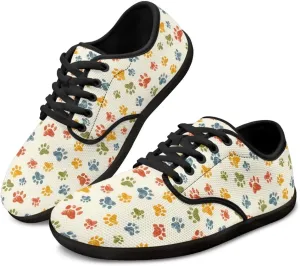 Howilath Dog Paw Print Casual Shoes for Women Lace up Barefoot Shoes Anti-Skid Running Shoes Flat Sneaker