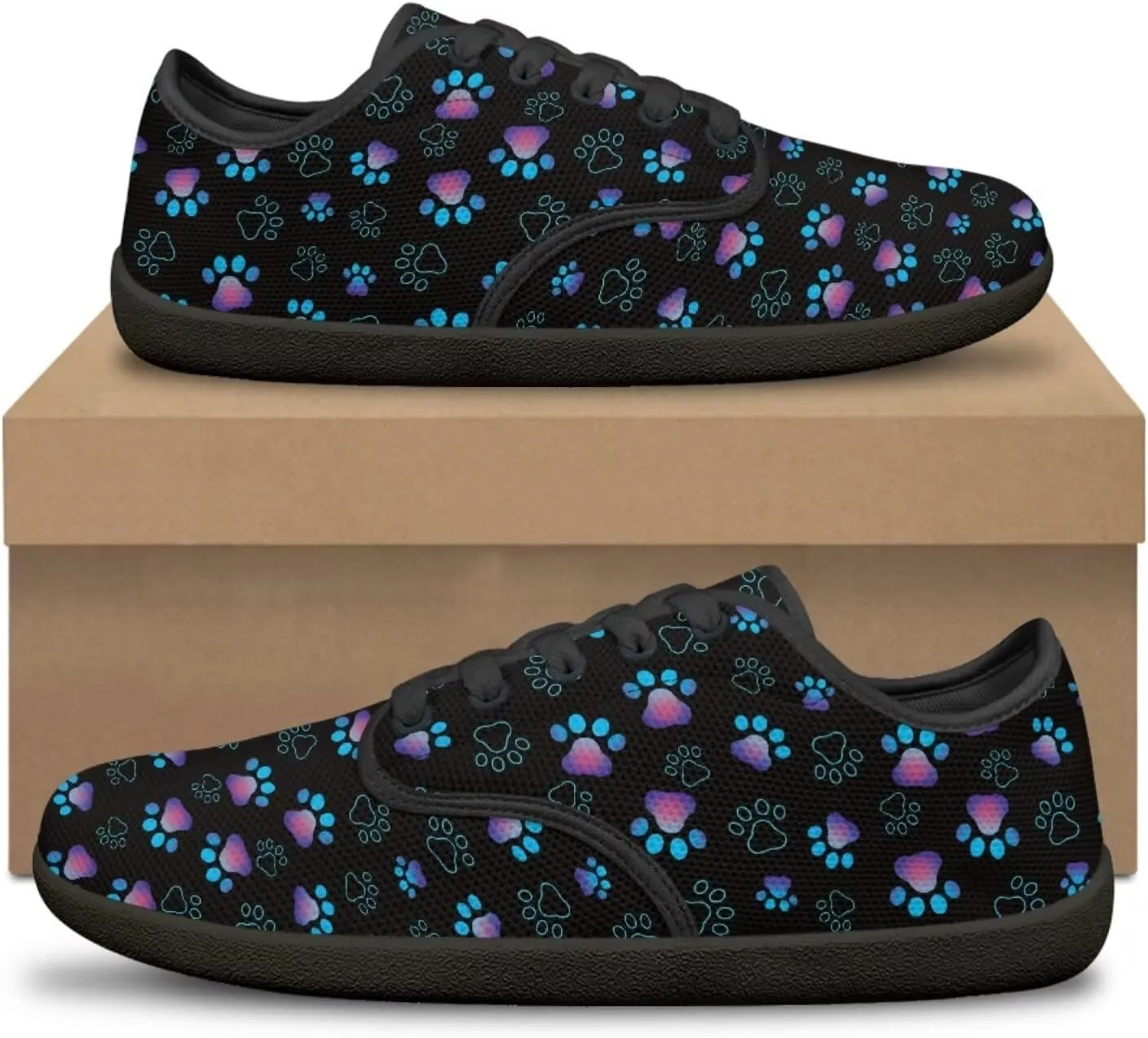 Howilath Dog Paw Print Casual Shoes for Women Lace up Barefoot Shoes Anti-Skid Running Shoes Flat Sneaker