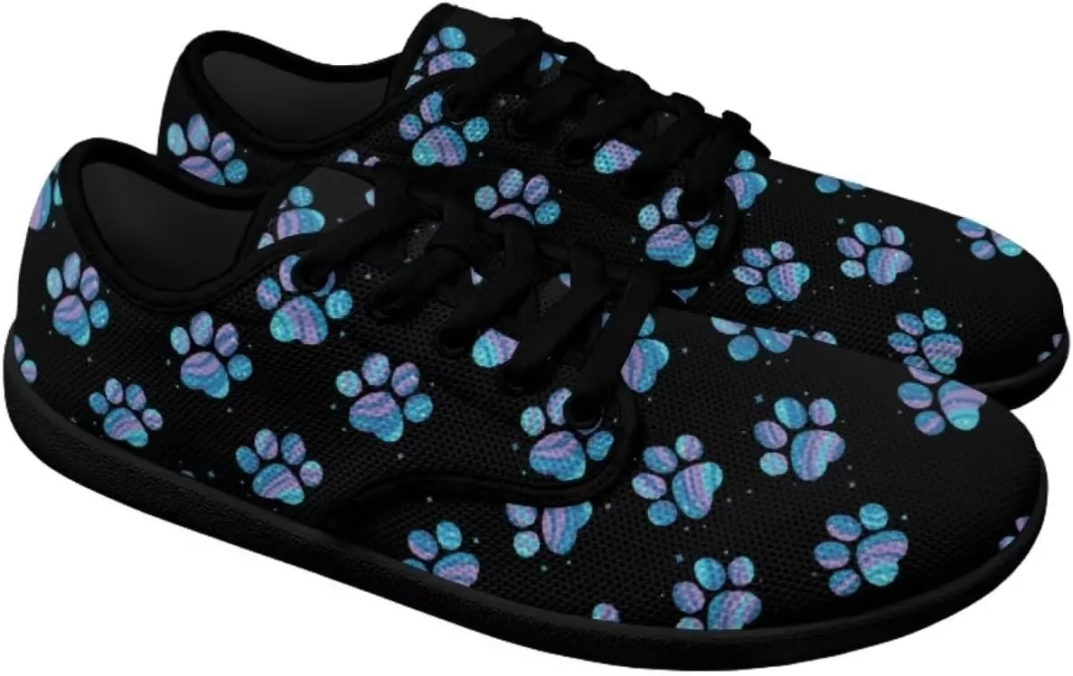 Howilath Dog Paw Print Casual Shoes for Women Lace up Barefoot Shoes Anti-Skid Running Shoes Flat Sneaker