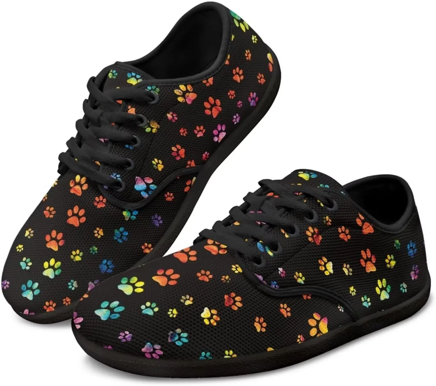 Howilath Dog Paw Print Casual Shoes for Women Lace up Barefoot Shoes Anti-Skid Running Shoes Flat Sneaker
