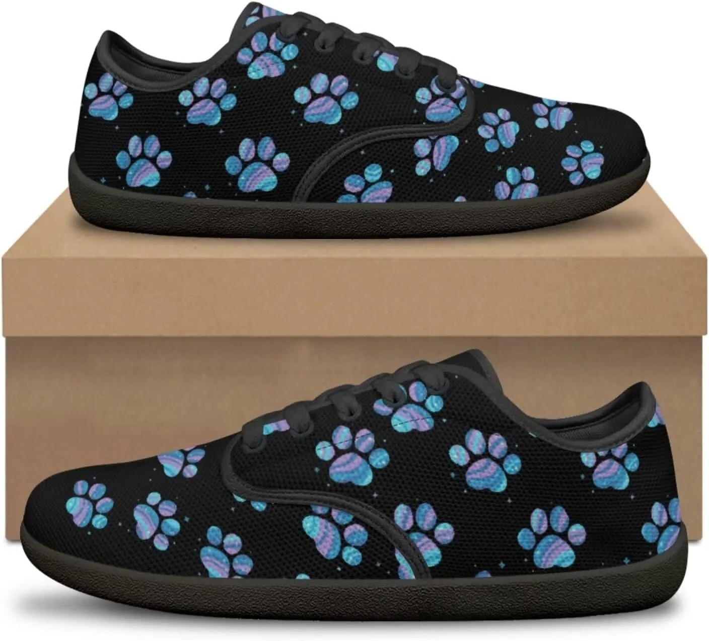 Howilath Dog Paw Print Casual Shoes for Women Lace up Barefoot Shoes Anti-Skid Running Shoes Flat Sneaker