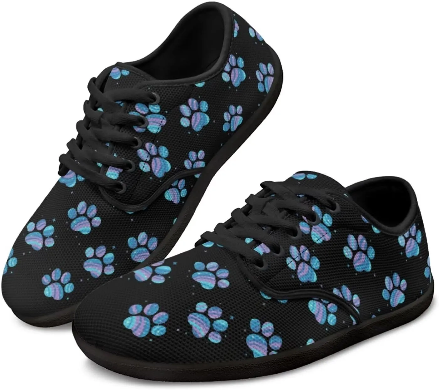 Howilath Dog Paw Print Casual Shoes for Women Lace up Barefoot Shoes Anti-Skid Running Shoes Flat Sneaker