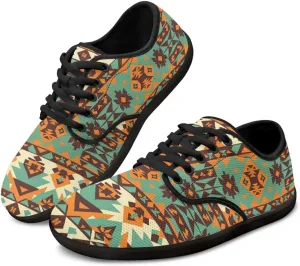 Howilath Western Aztec Lace up Barefoot Shoes Running Sneakers Flat Shoes Casual Sport Shoes with EVA Sole