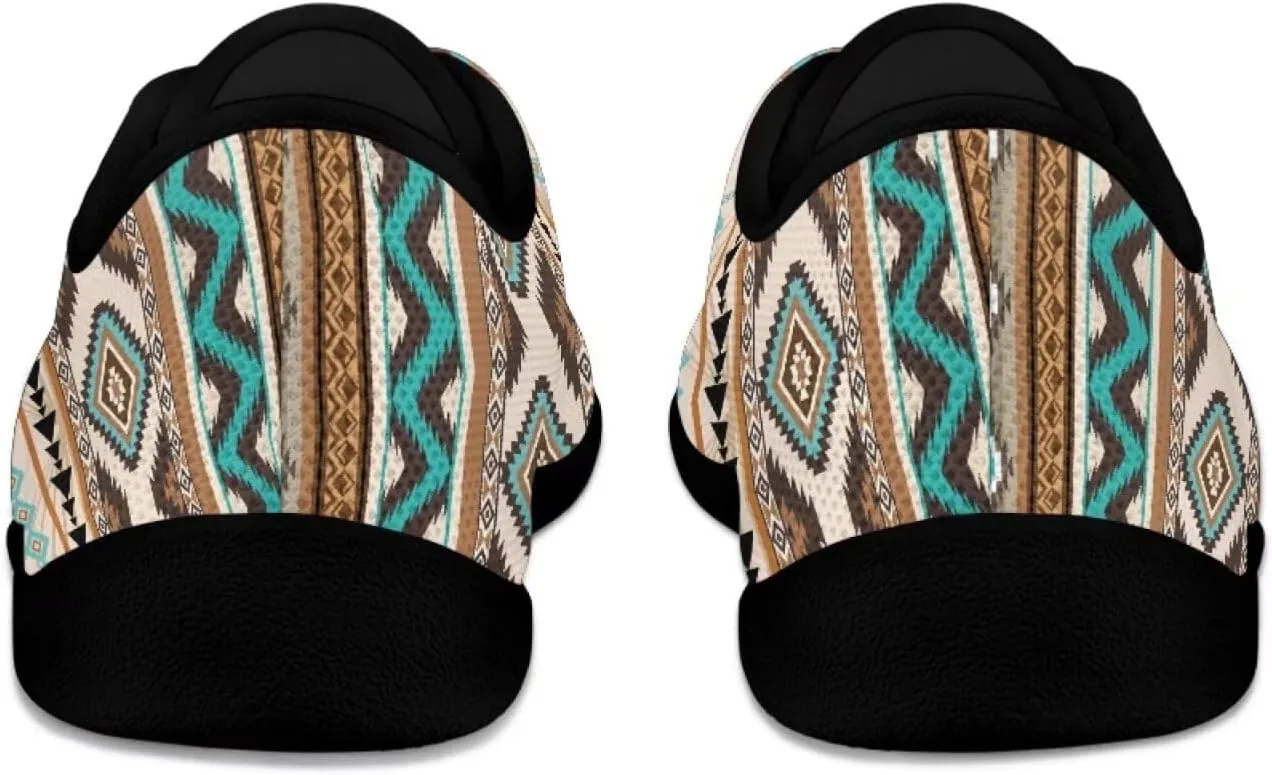 Howilath Western Aztec Lace up Barefoot Shoes Running Sneakers Flat Shoes Casual Sport Shoes with EVA Sole