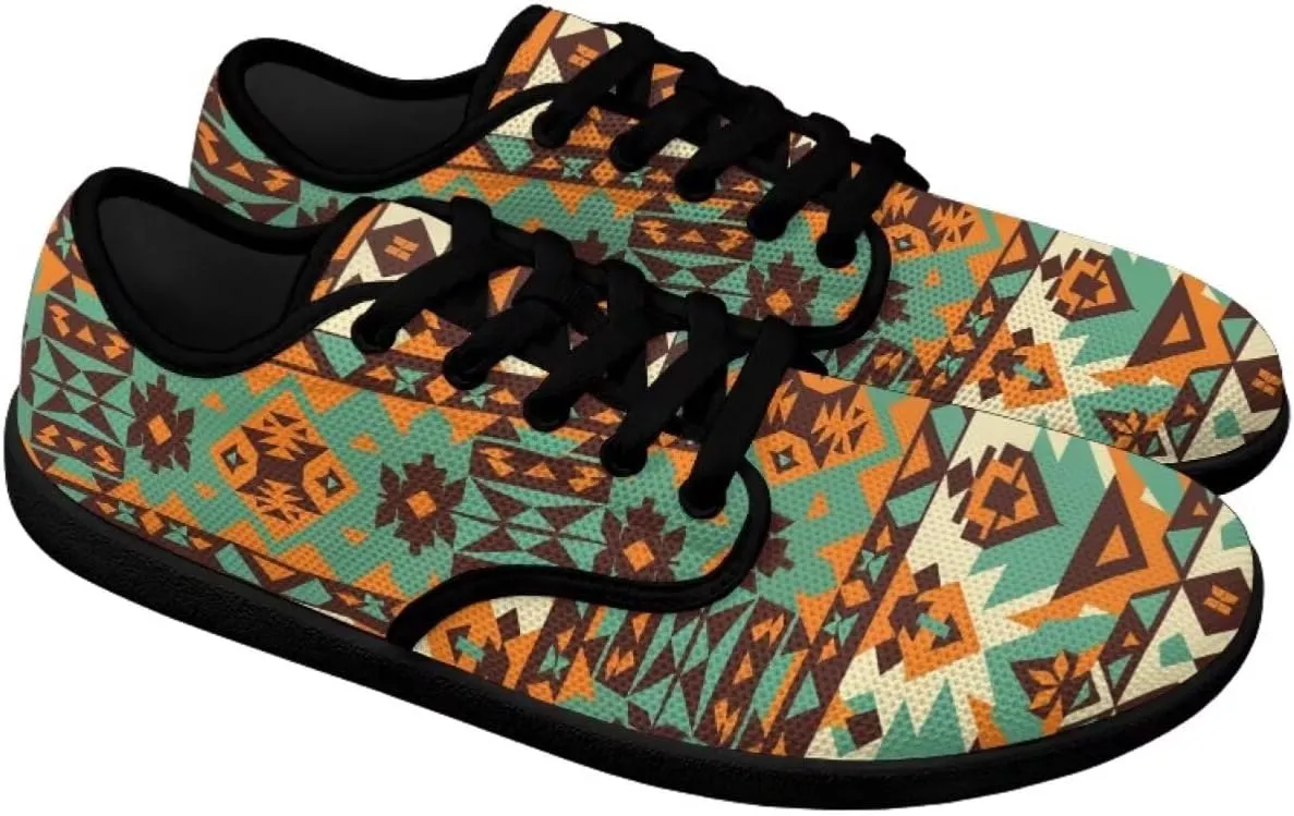 Howilath Western Aztec Lace up Barefoot Shoes Running Sneakers Flat Shoes Casual Sport Shoes with EVA Sole