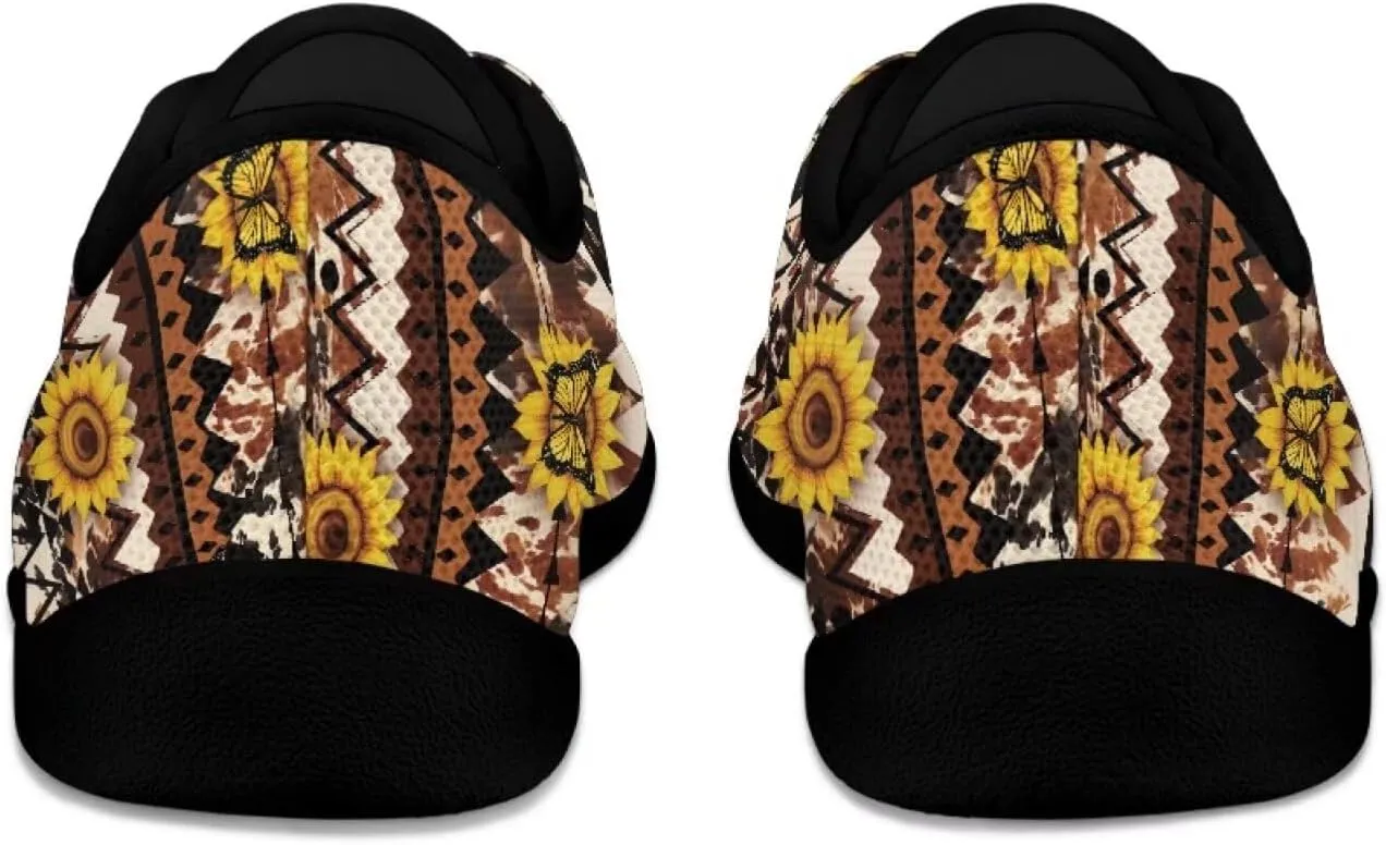 Howilath Western Aztec Lace up Barefoot Shoes Running Sneakers Flat Shoes Casual Sport Shoes with EVA Sole