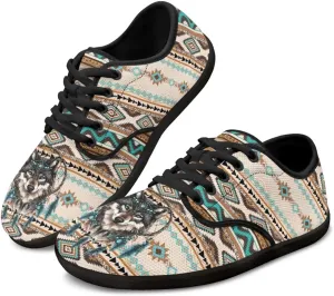 Howilath Western Aztec Lace up Barefoot Shoes Running Sneakers Flat Shoes Casual Sport Shoes with EVA Sole