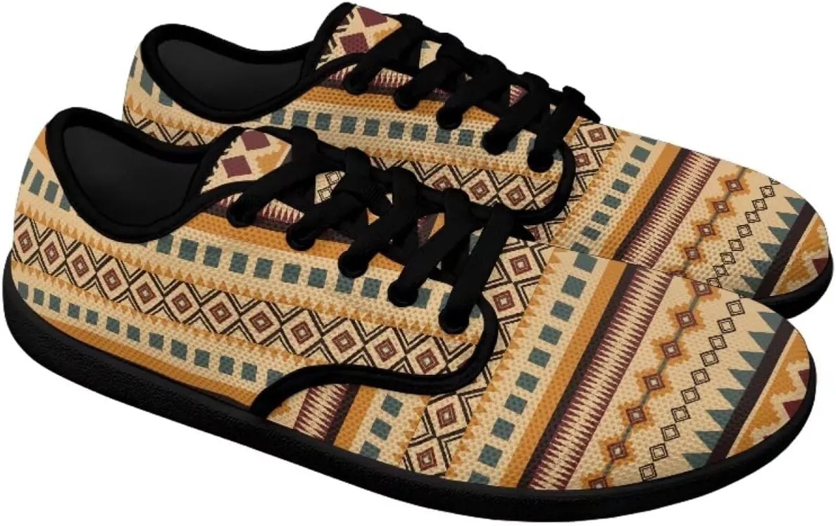 Howilath Western Aztec Lace up Barefoot Shoes Running Sneakers Flat Shoes Casual Sport Shoes with EVA Sole