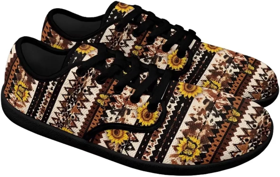Howilath Western Aztec Lace up Barefoot Shoes Running Sneakers Flat Shoes Casual Sport Shoes with EVA Sole