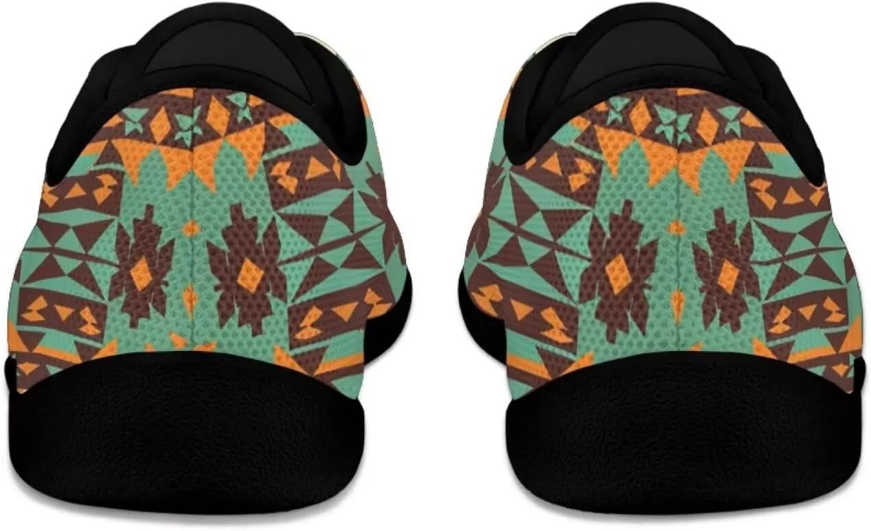 Howilath Western Aztec Lace up Barefoot Shoes Running Sneakers Flat Shoes Casual Sport Shoes with EVA Sole