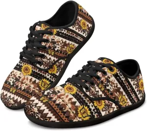 Howilath Western Aztec Lace up Barefoot Shoes Running Sneakers Flat Shoes Casual Sport Shoes with EVA Sole