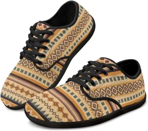 Howilath Western Aztec Lace up Barefoot Shoes Running Sneakers Flat Shoes Casual Sport Shoes with EVA Sole