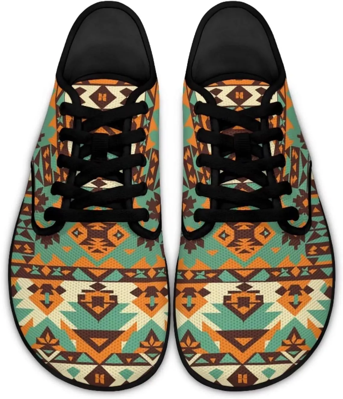 Howilath Western Aztec Lace up Barefoot Shoes Running Sneakers Flat Shoes Casual Sport Shoes with EVA Sole