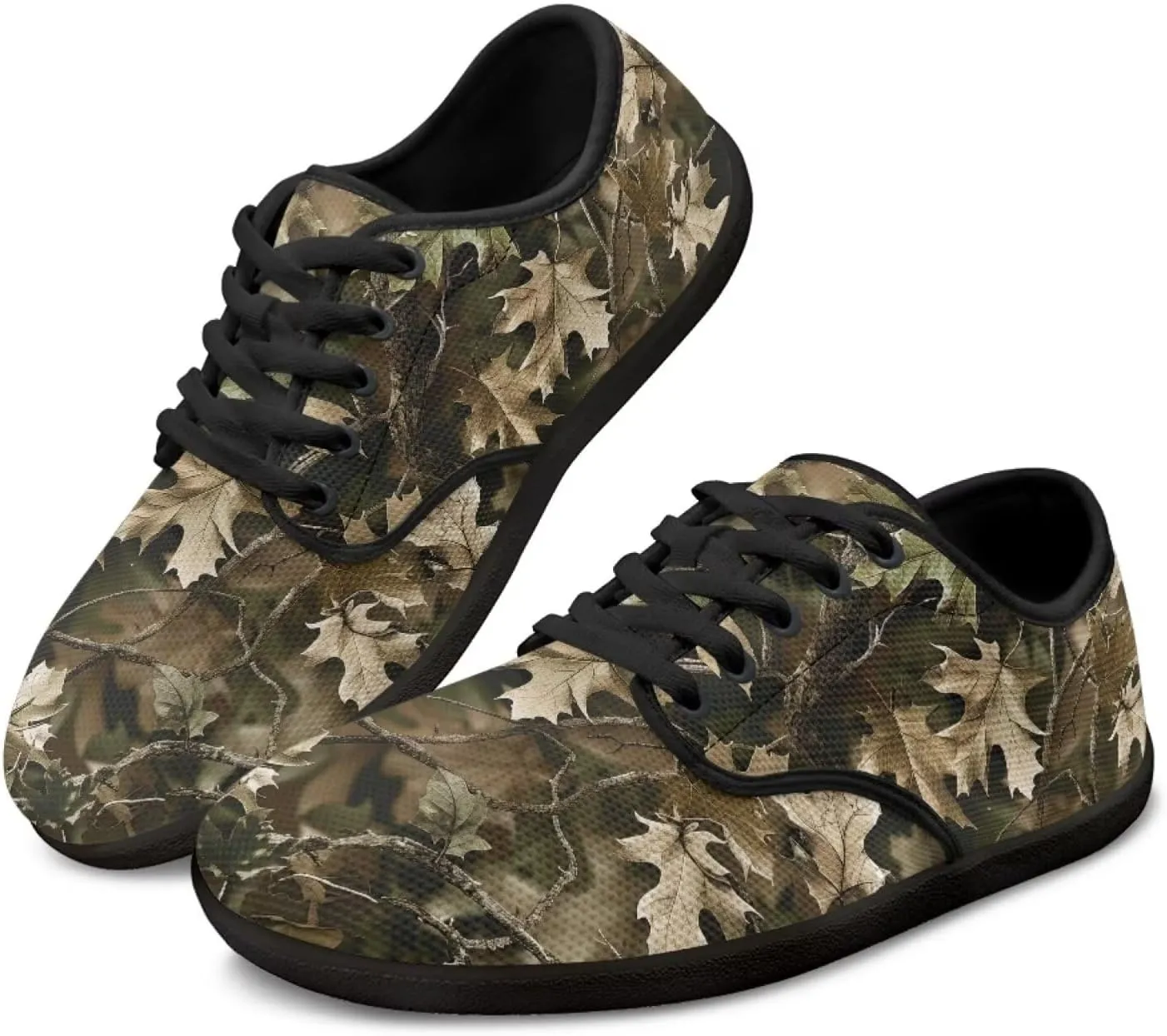 Howilath Woodland Forest Print Lace up Barefoot Shoes Womens Flat Shoes Running Sneakers Casual Sport Shoes