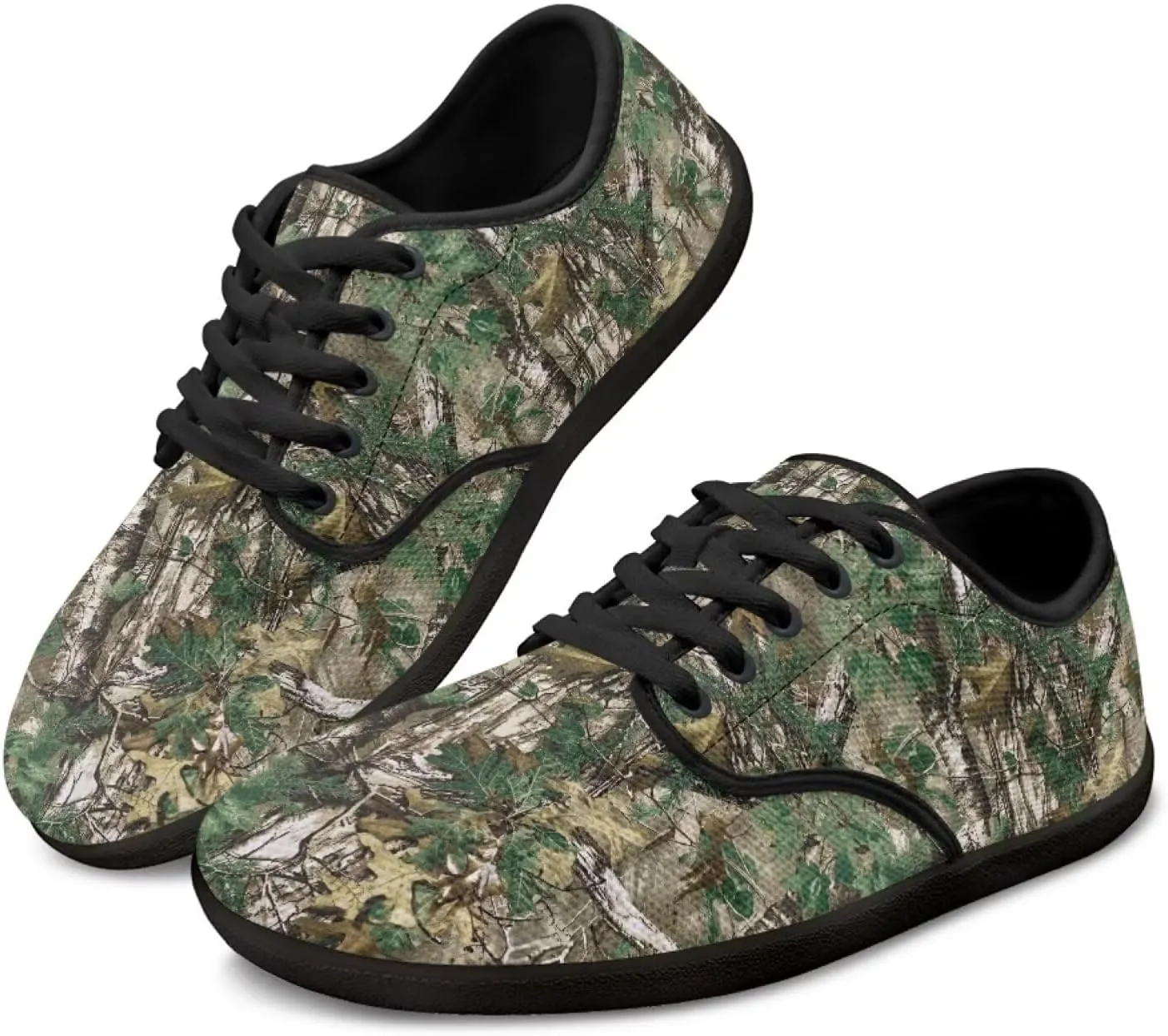 Howilath Woodland Forest Print Lace up Barefoot Shoes Womens Flat Shoes Running Sneakers Casual Sport Shoes
