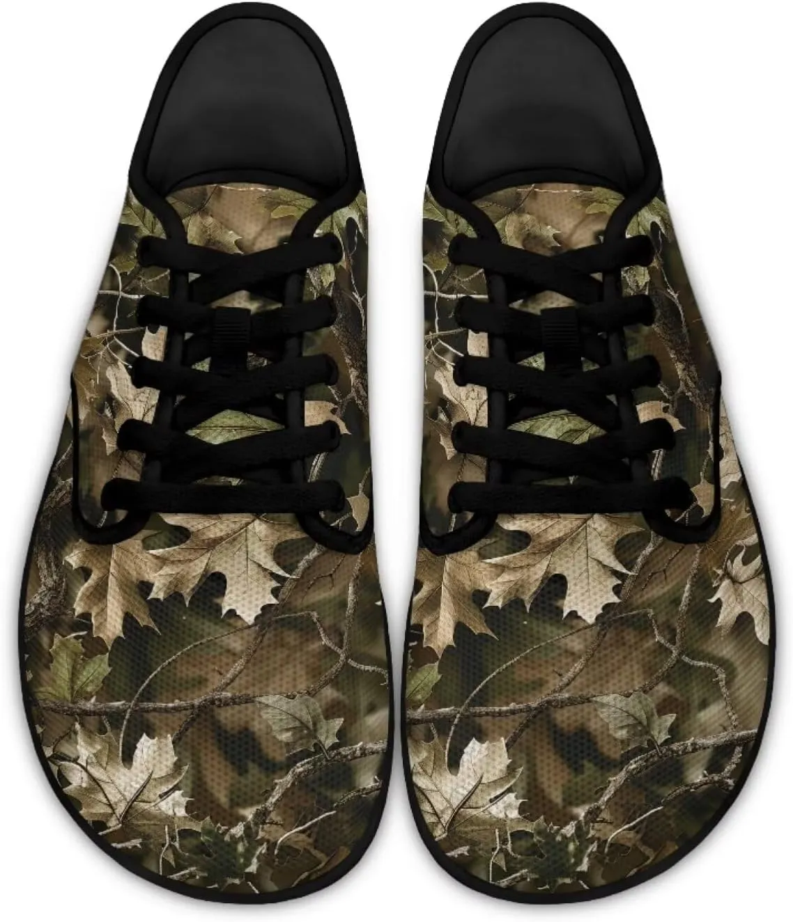 Howilath Woodland Forest Print Lace up Barefoot Shoes Womens Flat Shoes Running Sneakers Casual Sport Shoes