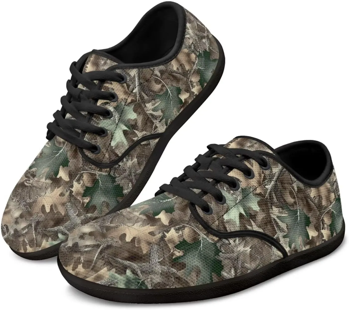 Howilath Woodland Forest Print Lace up Barefoot Shoes Womens Flat Shoes Running Sneakers Casual Sport Shoes