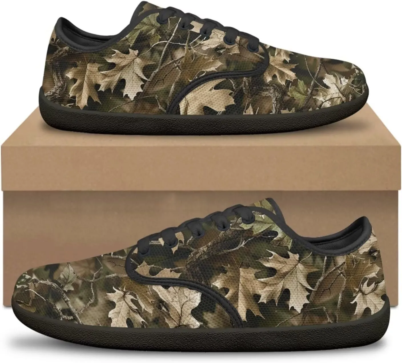 Howilath Woodland Forest Print Lace up Barefoot Shoes Womens Flat Shoes Running Sneakers Casual Sport Shoes