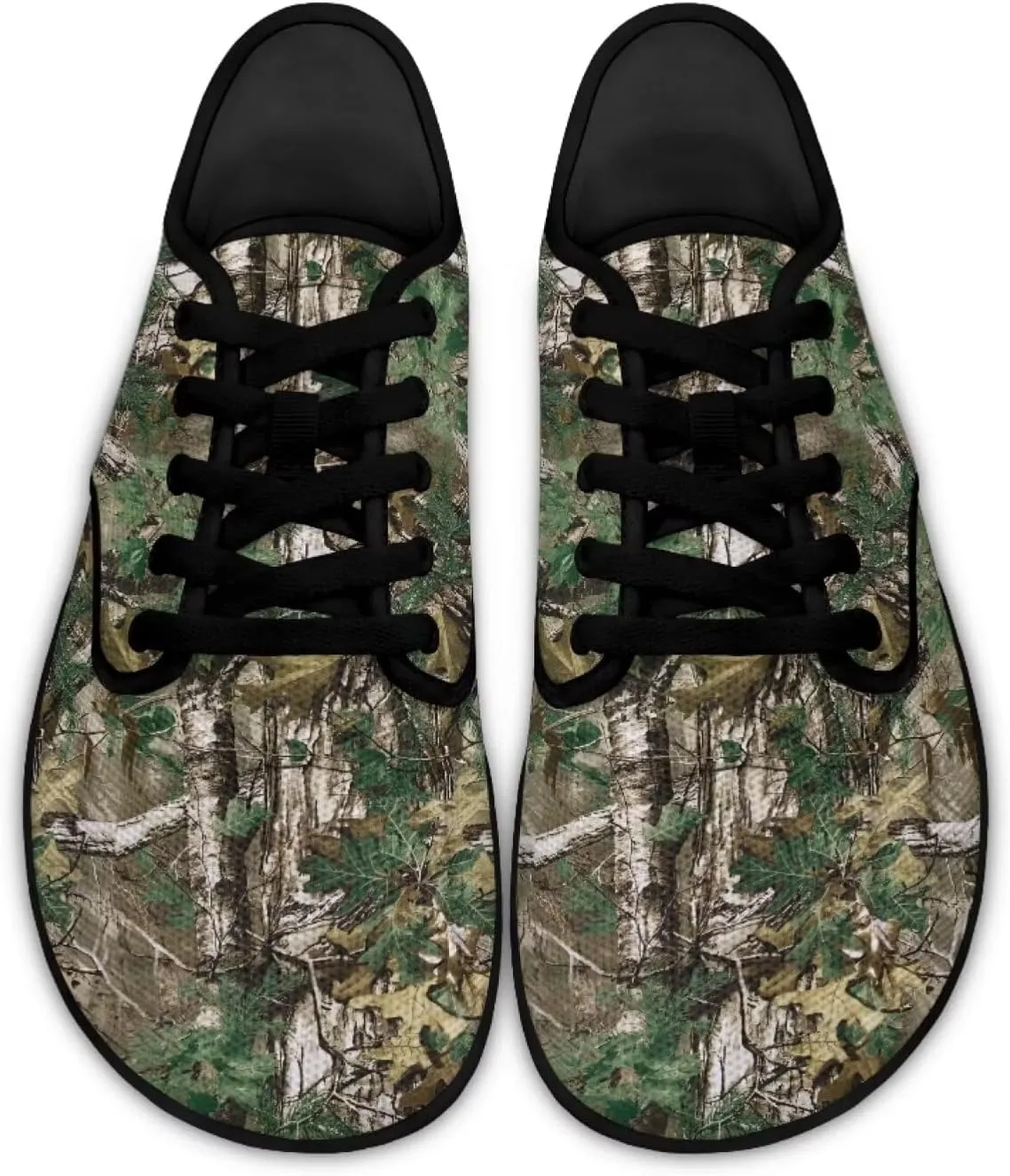 Howilath Woodland Forest Print Lace up Barefoot Shoes Womens Flat Shoes Running Sneakers Casual Sport Shoes