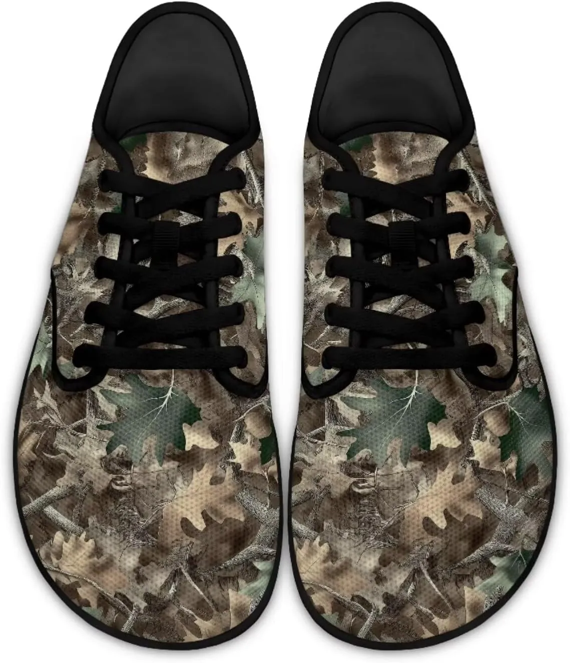 Howilath Woodland Forest Print Lace up Barefoot Shoes Womens Flat Shoes Running Sneakers Casual Sport Shoes