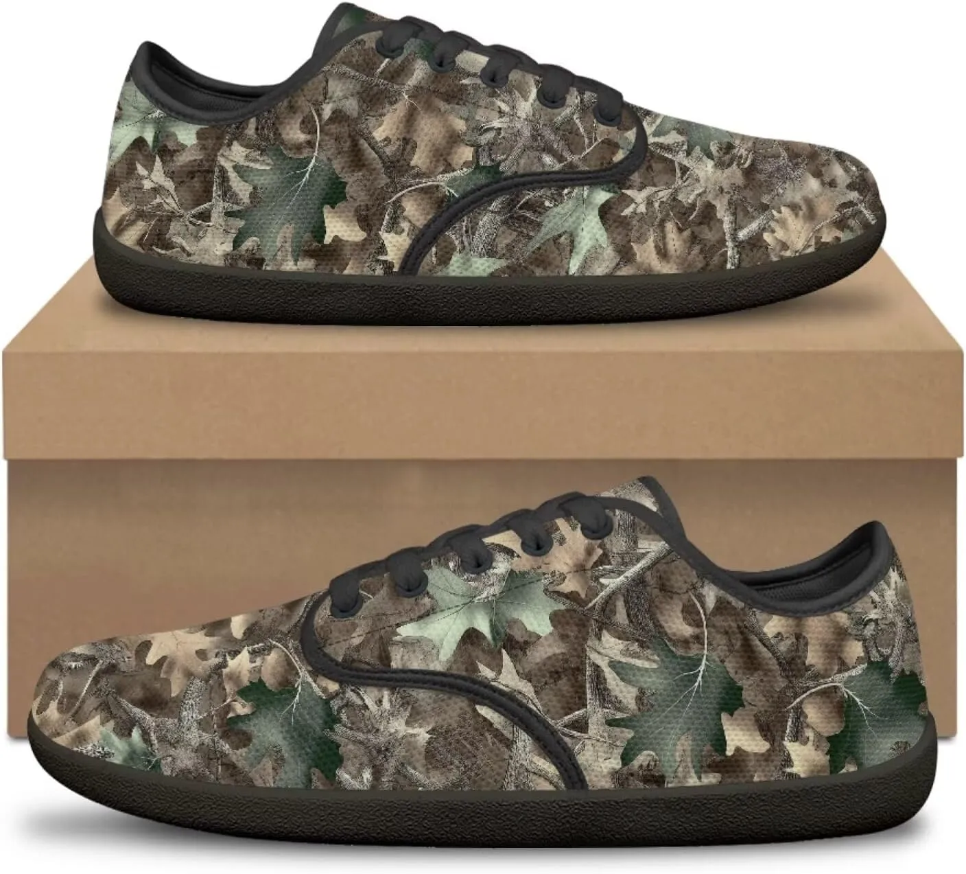 Howilath Woodland Forest Print Lace up Barefoot Shoes Womens Flat Shoes Running Sneakers Casual Sport Shoes