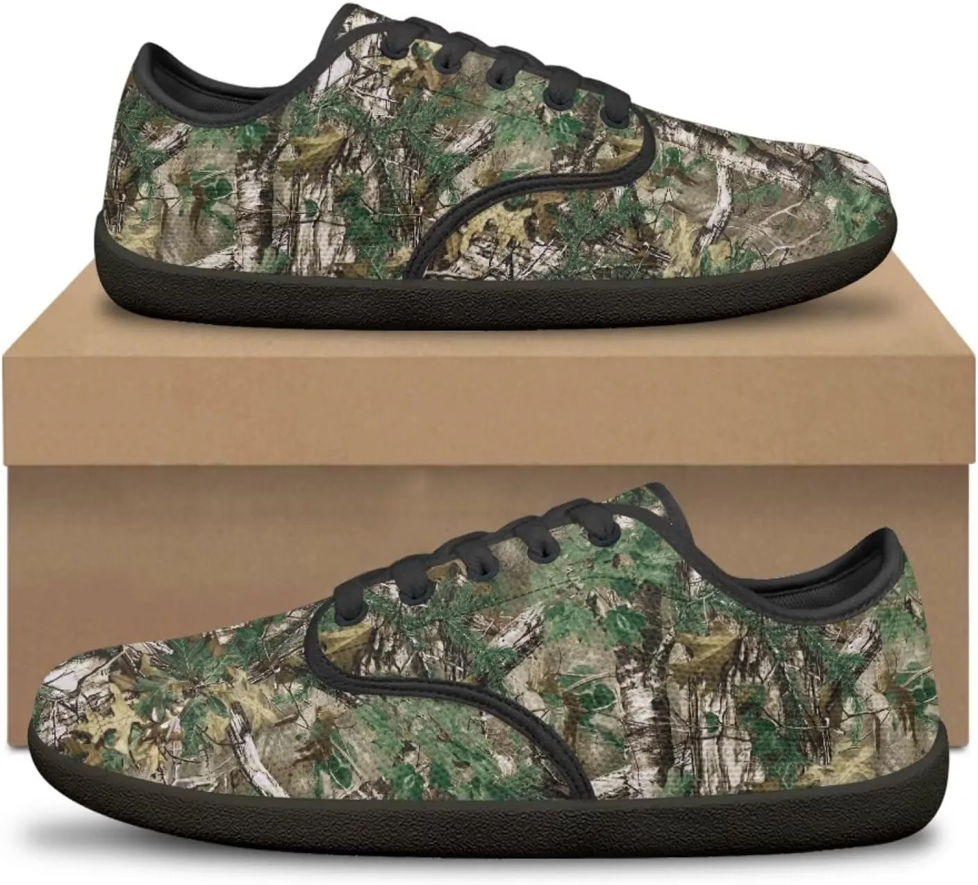 Howilath Woodland Forest Print Lace up Barefoot Shoes Womens Flat Shoes Running Sneakers Casual Sport Shoes