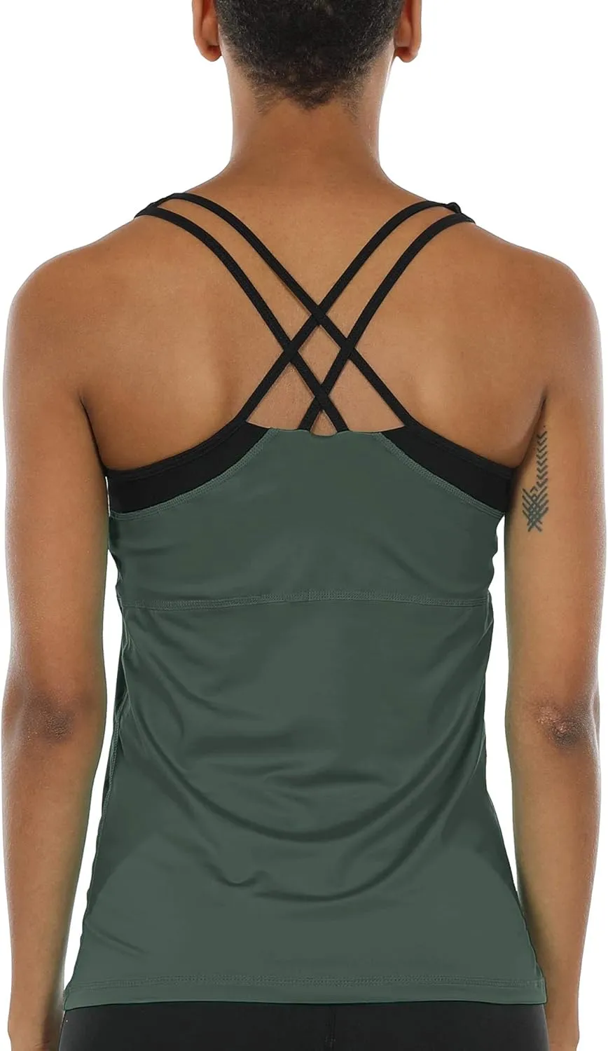 icyzone Women's Activewear Workout Yoga Spaghetti Strap Racerback Tank Top with Built in Bra