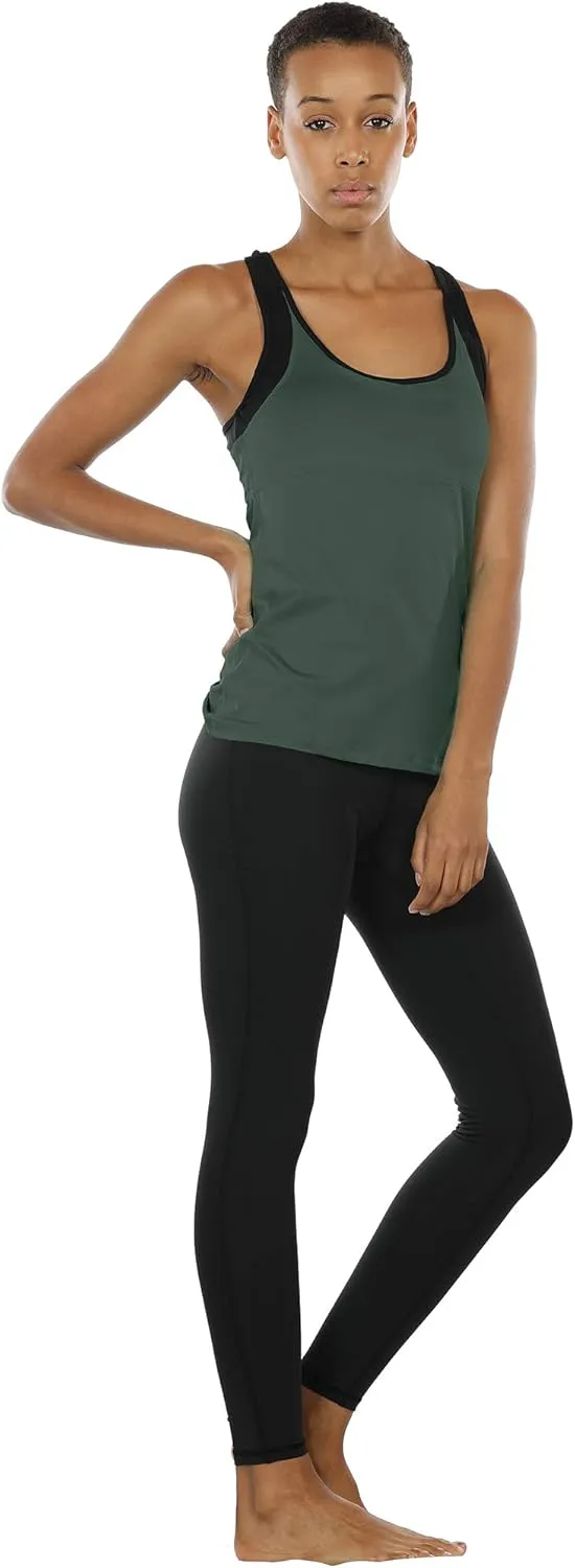 icyzone Women's Activewear Workout Yoga Spaghetti Strap Racerback Tank Top with Built in Bra