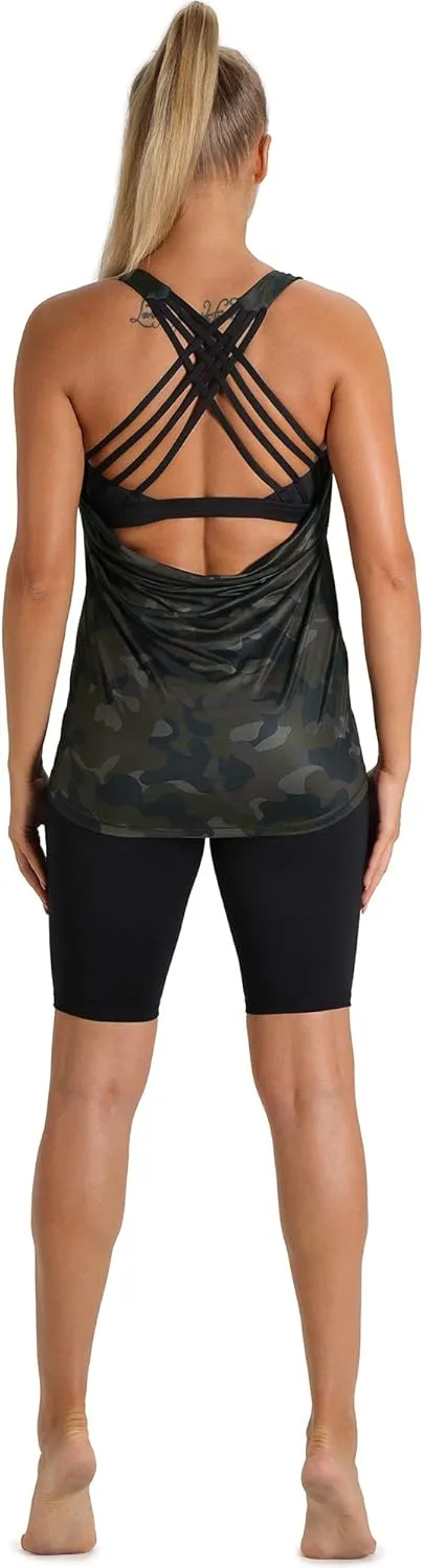 icyzone Women's Open Back Workout Athletic Yoga Tank Tops with Built in Bra