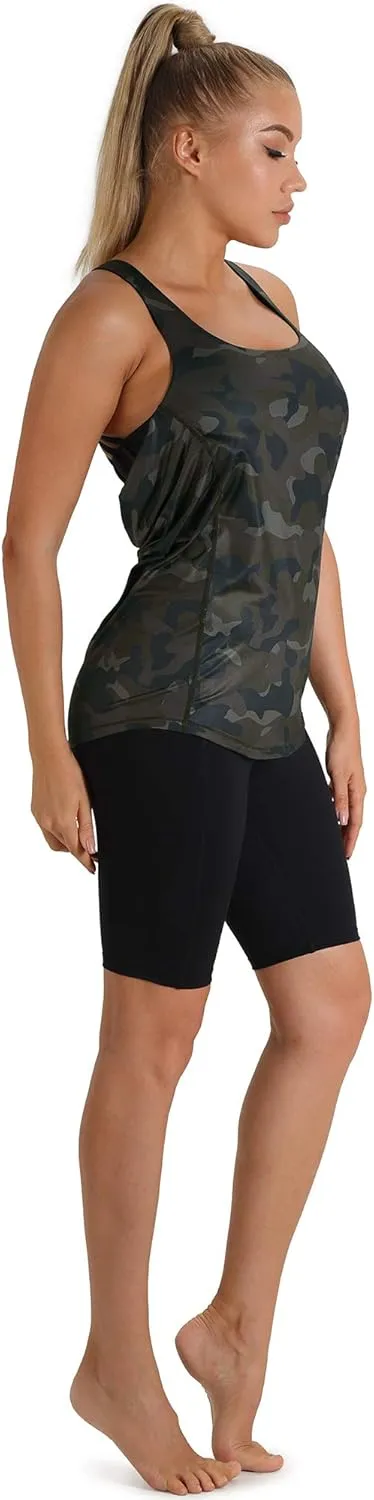 icyzone Women's Open Back Workout Athletic Yoga Tank Tops with Built in Bra