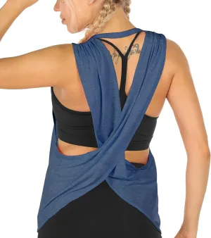 icyzone Workout Tank Tops for Women - Open Back Strappy Athletic Tanks, High Neck Yoga Tops, Gym Shirts