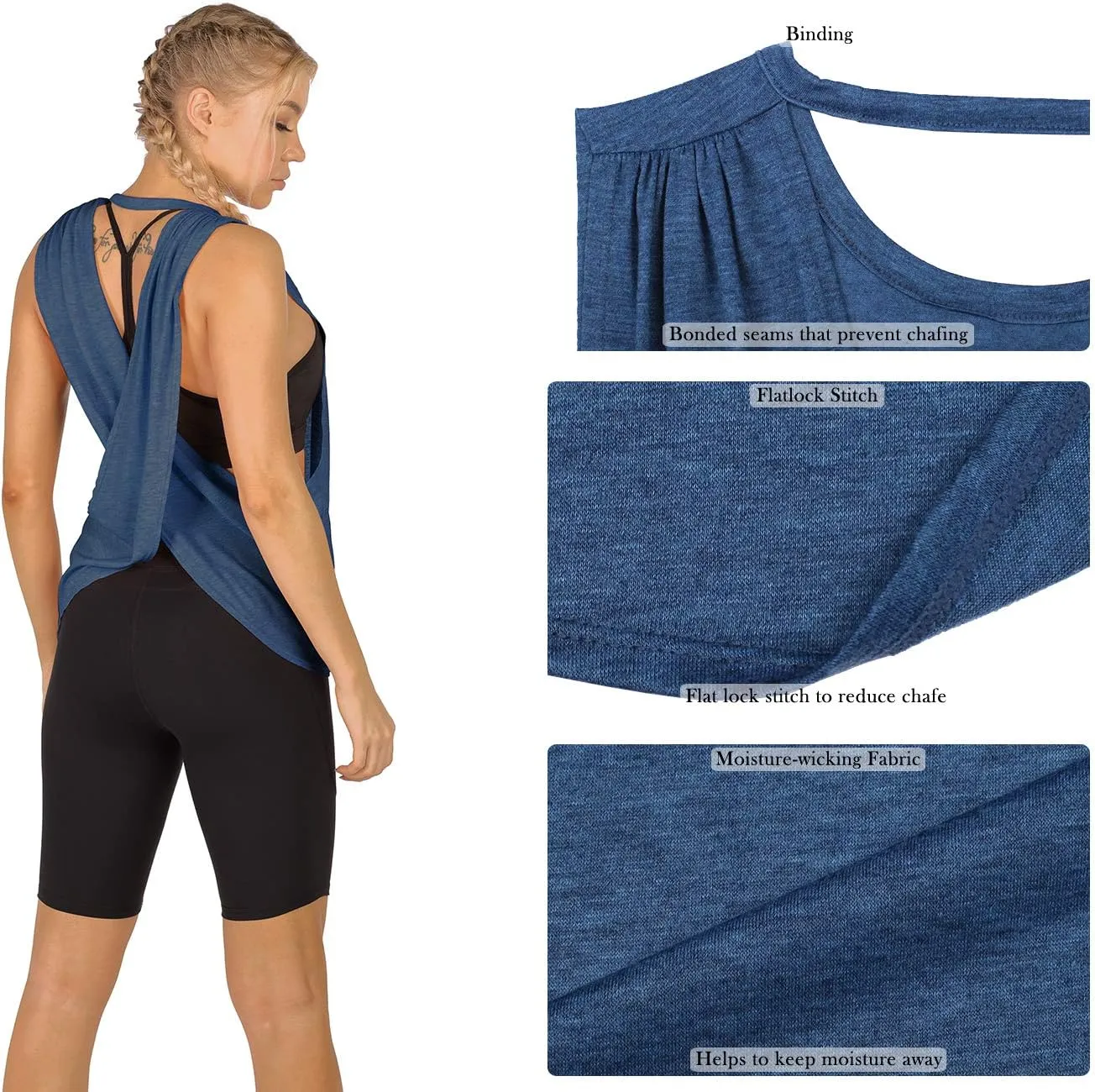 icyzone Workout Tank Tops for Women - Open Back Strappy Athletic Tanks, High Neck Yoga Tops, Gym Shirts