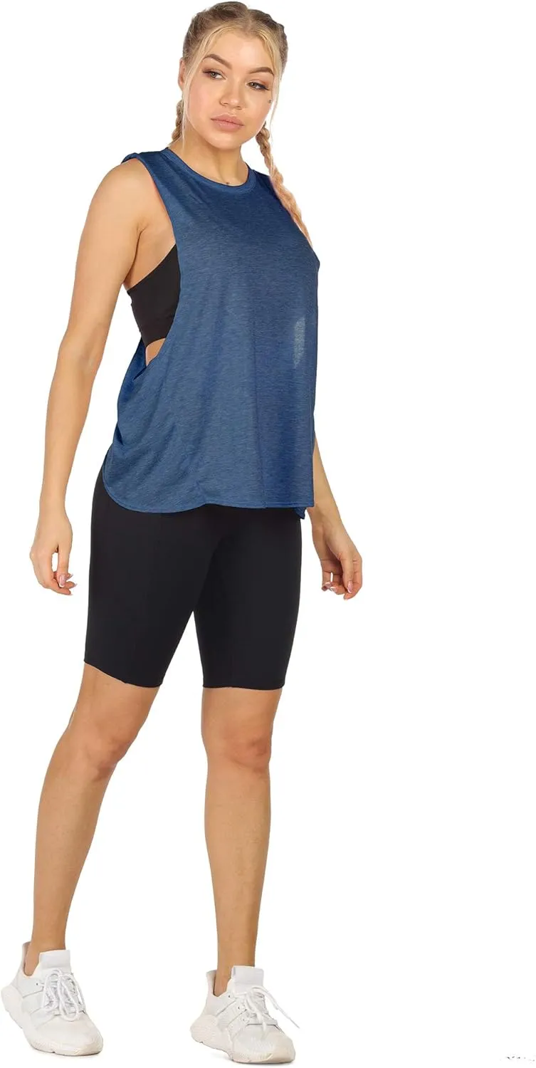 icyzone Workout Tank Tops for Women - Open Back Strappy Athletic Tanks, High Neck Yoga Tops, Gym Shirts