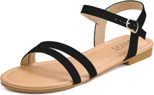 IDIFU Women's Flat Sandals Dressy Summer Strappy Sandals Open Toe Slingback Ankle Strap Dress Sandals with Two Toe Strap Wedding Prom Beach Bride Bridesmaid Sandals Comfortable Fashion Cute Sandals