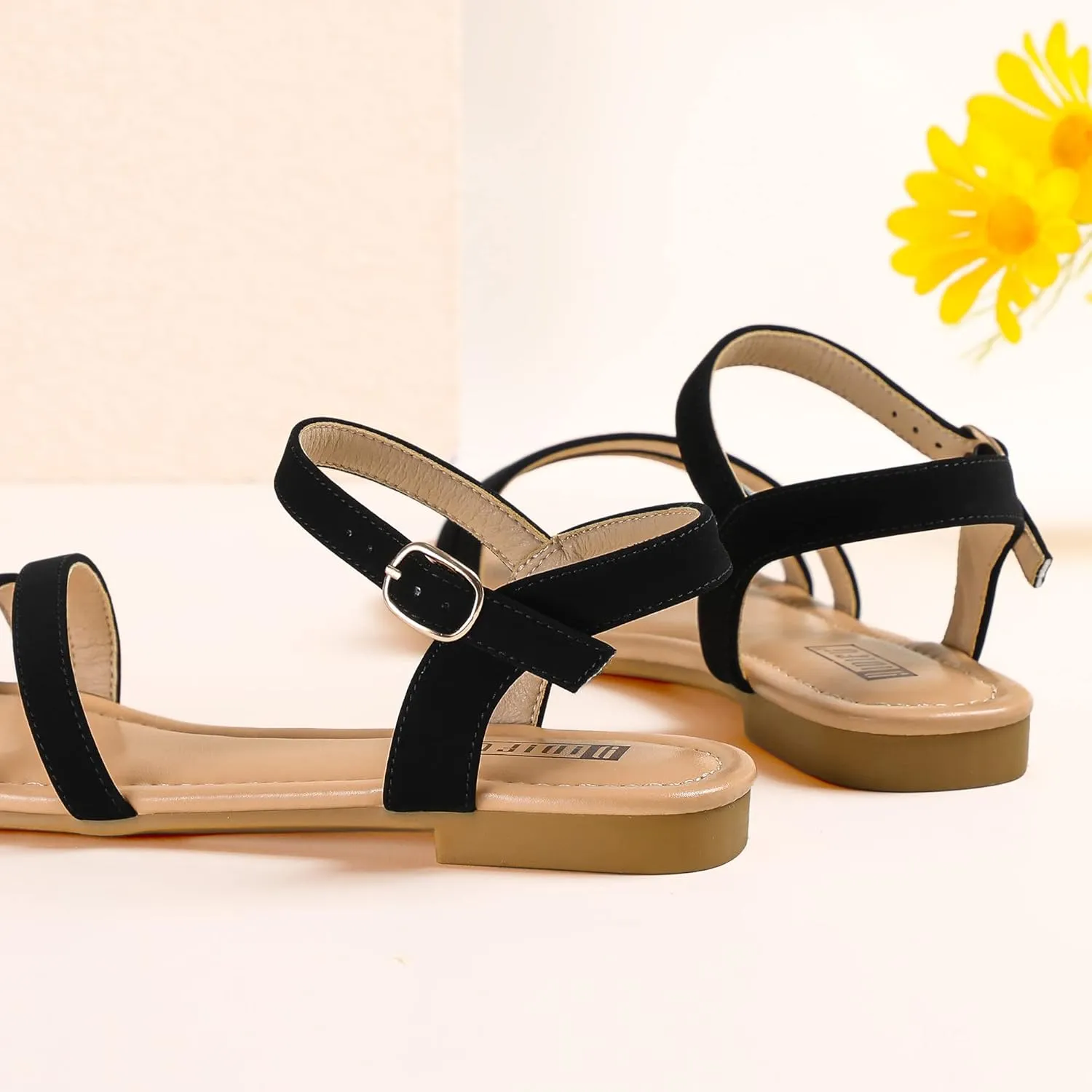 IDIFU Women's Flat Sandals Dressy Summer Strappy Sandals Open Toe Slingback Ankle Strap Dress Sandals with Two Toe Strap Wedding Prom Beach Bride Bridesmaid Sandals Comfortable Fashion Cute Sandals