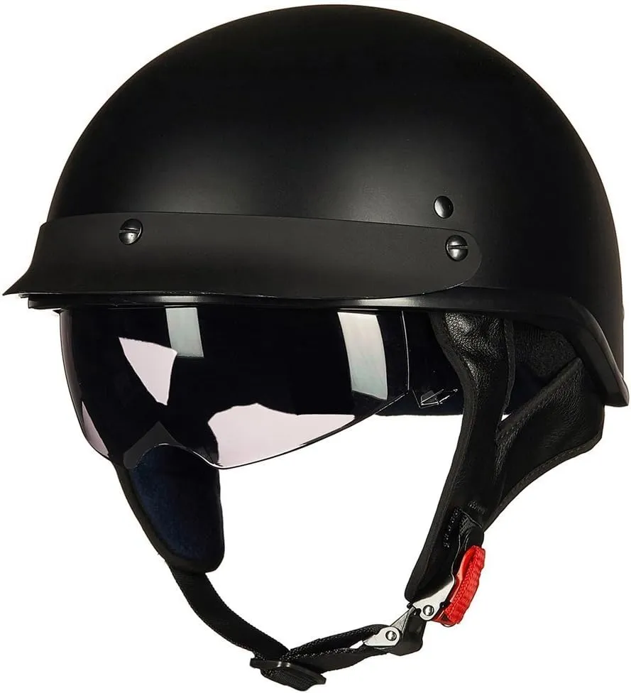 ILM Half Helmet Motorcycle Open Face Sun Visor Quick Release Buckle DOT Approved Cycling Motocross Suits Men Women 205V (M, Matt Black)